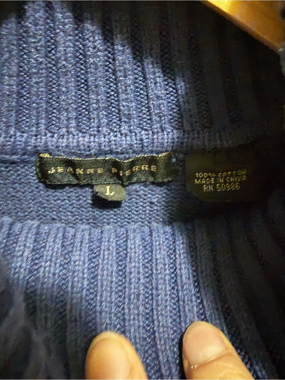 100% Cotton Muted Blue Turtleneck Sweater - Picture 2 of 3